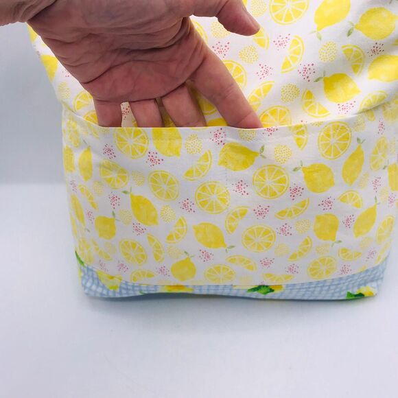 Basic Lizbet Library Market Tote Bag, Lemon Gingham 12 x 13.5 x 3" With Pockets - Picture 5 of 9